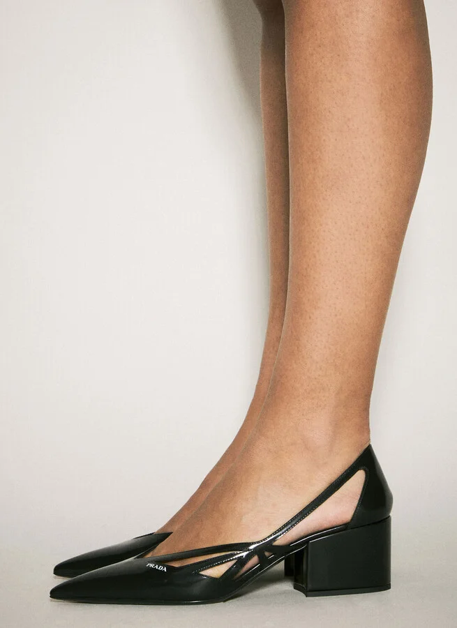 Prada Brushed Leather Cut-out Pumps - Woman Heels Black Eu - 38 - Image 4