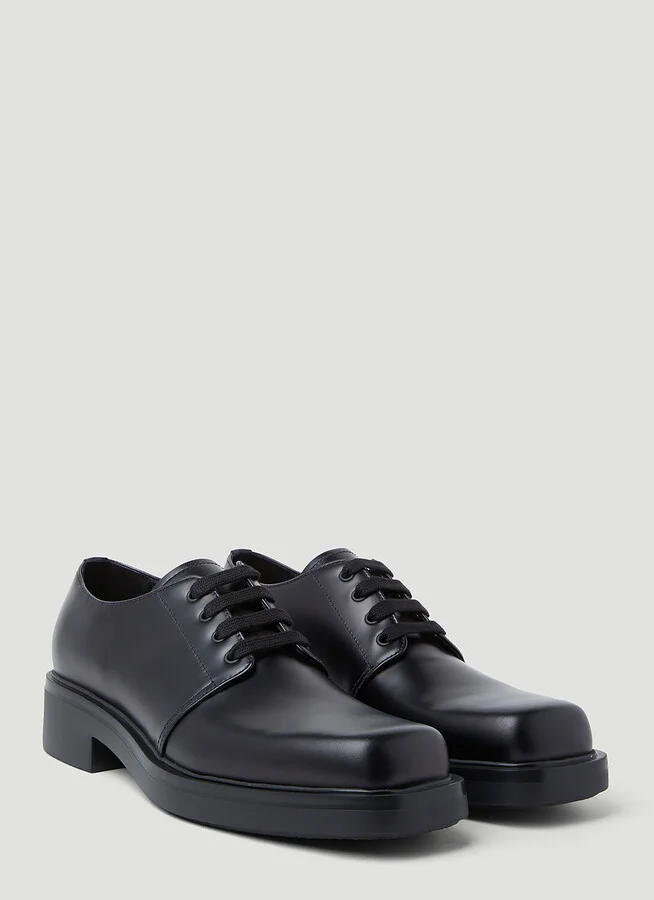 Prada Brushed Leather Derby Shoes - Man Lace Ups Black Uk - 11 - Image 2