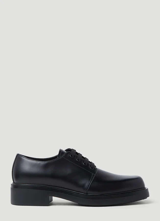 Prada Brushed Leather Derby Shoes - Man Lace Ups Black Uk - 11