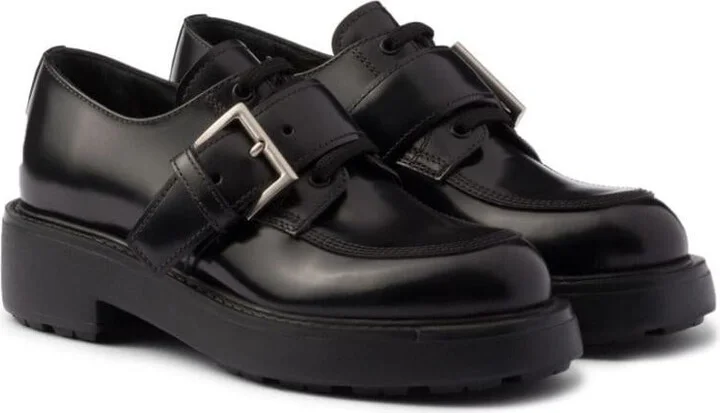 Prada Brushed Leather Lace-Up Shoes - Image 4