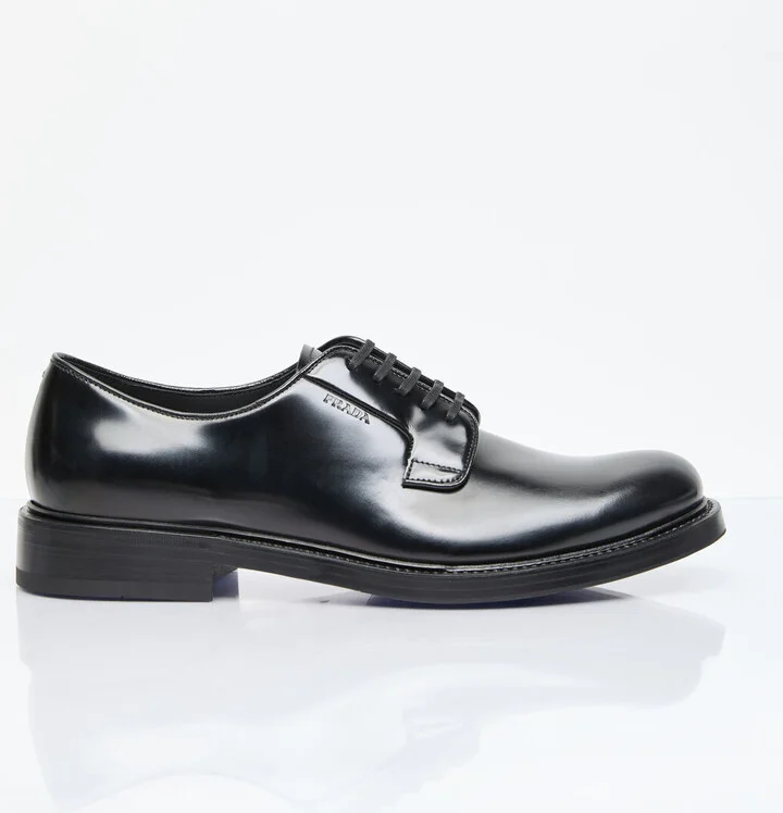 Prada Brushed Leather Lace-up Shoes - Man Lace Ups Black Uk - 12