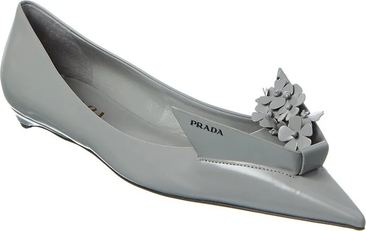 Prada Brushed Leather Pointy-Toe Ballerina Flat