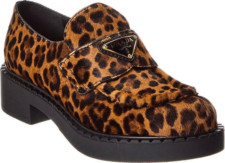 Prada Chocolate Printed Haircalf Loafer
