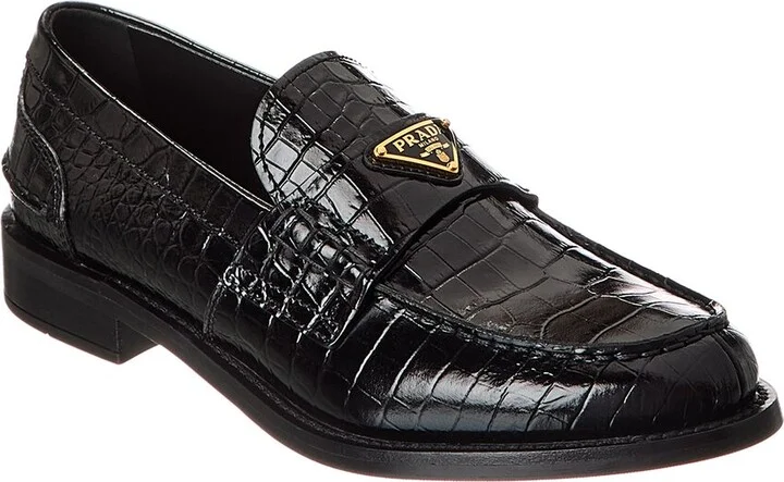 Prada Croc-Embossed Leather Loafer