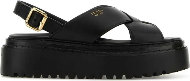 Prada Crossover Strap Detailed Slingback Sandals