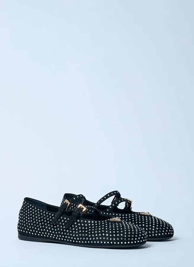 Prada Crystal-embellished Suede Ballerina Flats - Woman Flats Silver Eu - 38 - Image 2