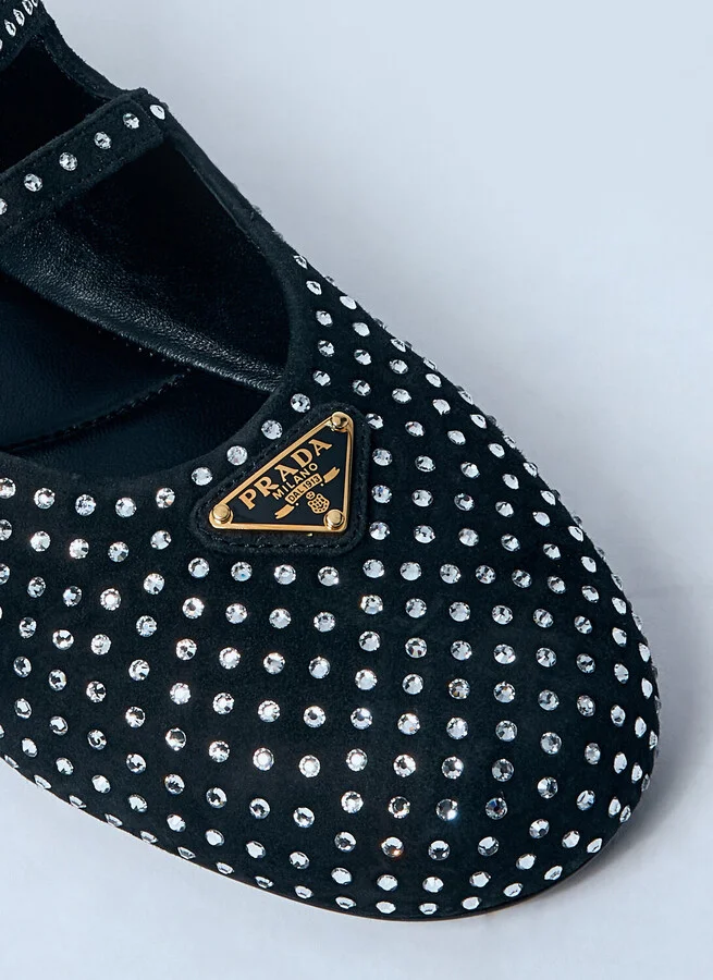 Prada Crystal-embellished Suede Ballerina Flats - Woman Flats Silver Eu - 38 - Image 3