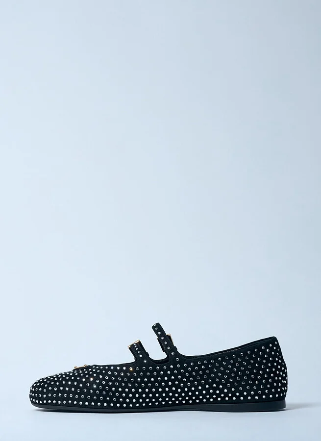 Prada Crystal-embellished Suede Ballerina Flats - Woman Flats Silver Eu - 38 - Image 4