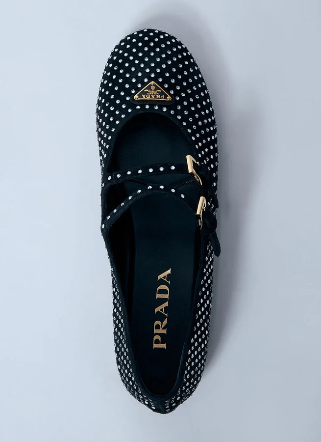 Prada Crystal-embellished Suede Ballerina Flats - Woman Flats Silver Eu - 38 - Image 5