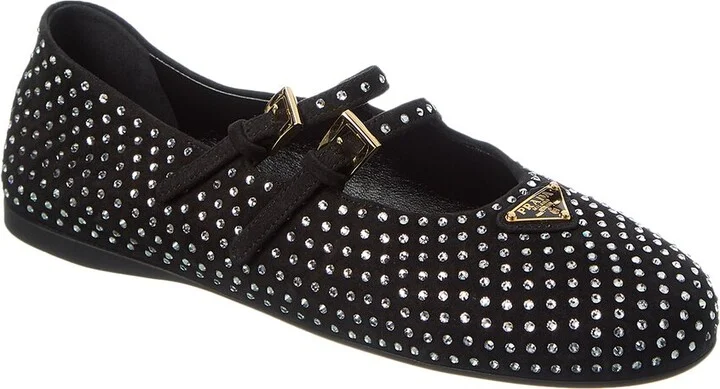 Prada Crystal Suede Ballerina Flat