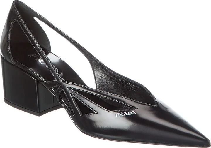 Prada Cutout Leather Pointy-Toe Pump