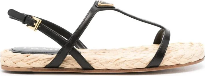 Prada Enamel Triangle-Logo Flat Sandals