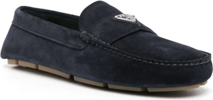 Prada Enamel-Triangle-Logo Suede Loafers - Image 2