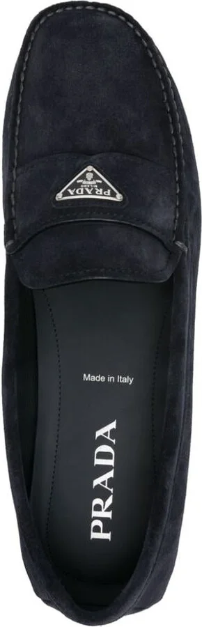Prada Enamel-Triangle-Logo Suede Loafers - Image 4