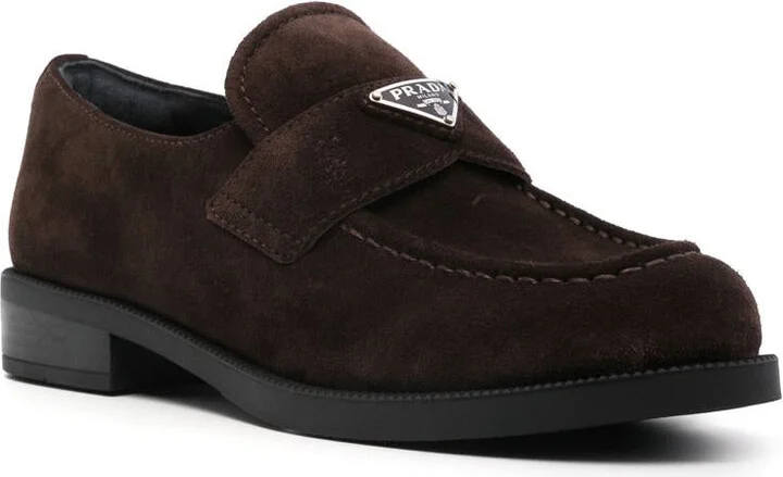 Prada Enamel Triangle-Logo Suede Loafers - Image 2