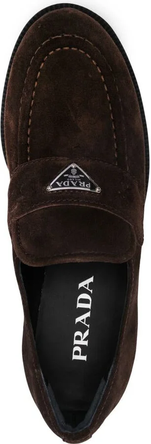 Prada Enamel Triangle-Logo Suede Loafers - Image 4