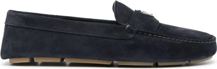 Prada Enamel-Triangle-Logo Suede Loafers