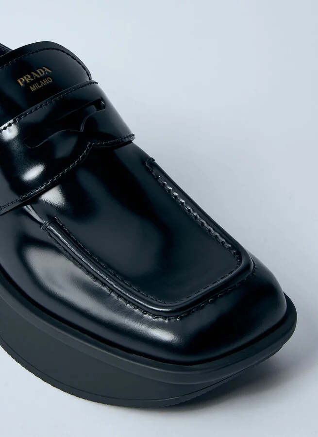 Prada Equal Brushed Leather Loafers - Woman Loafers Black Eu - 38 - Image 3