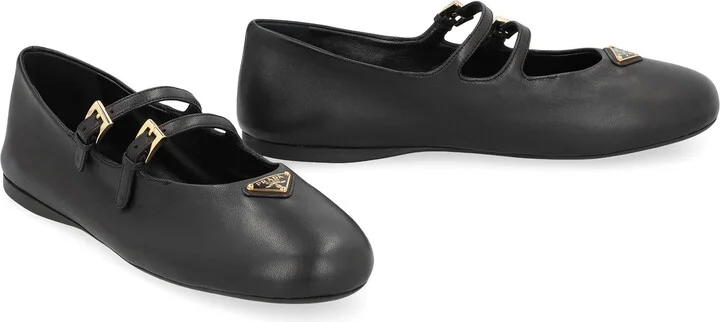 Prada Leather Ballet Flats With Logo - Image 3