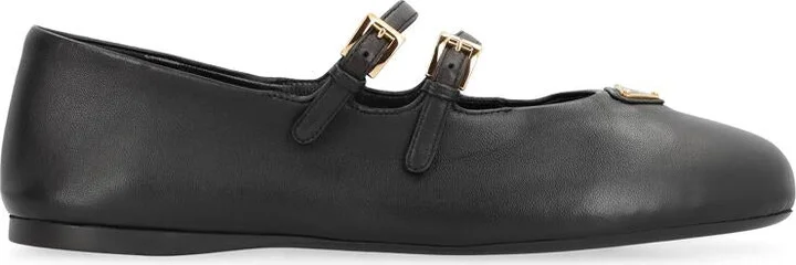 Prada Leather Ballet Flats With Logo