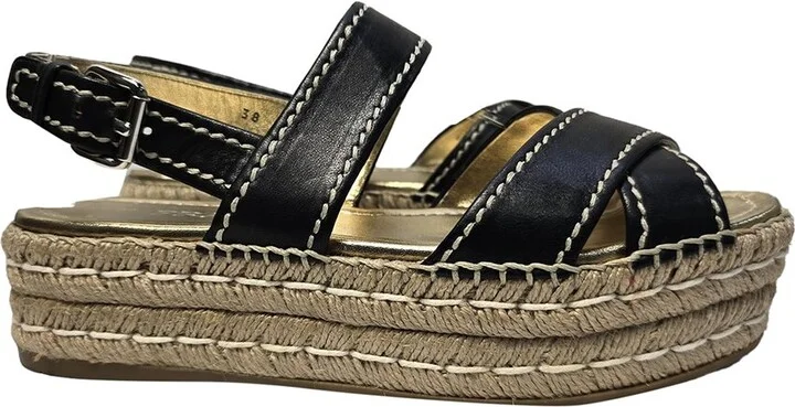 Prada Leather Espadrille Platform Slingback Sandal (Authentic Pre-Loved)