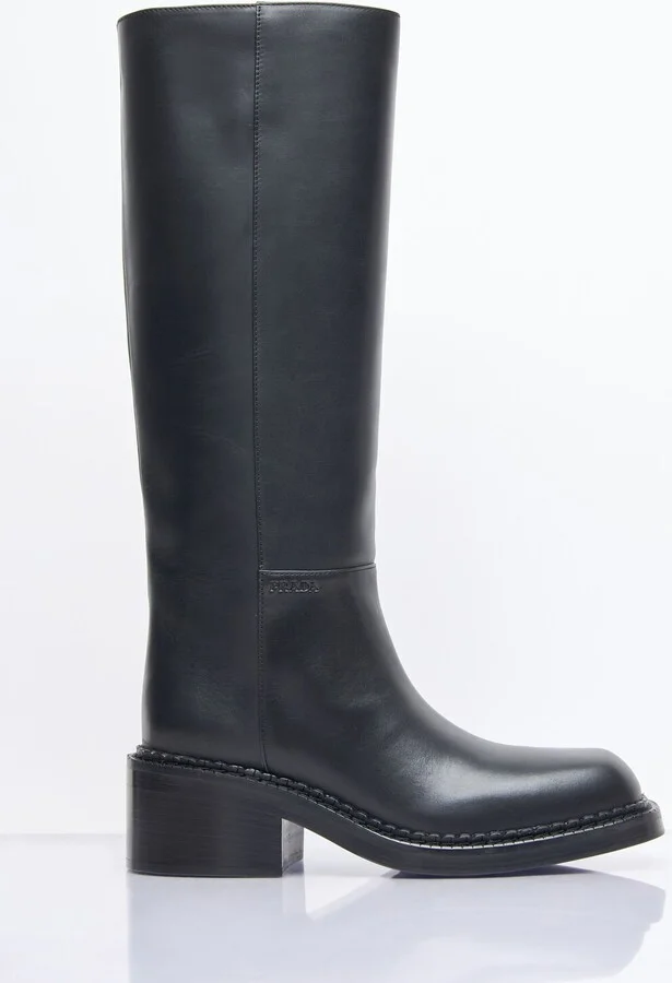 Prada Leather Knee-high Boots - Woman Boots Black Eu - 40