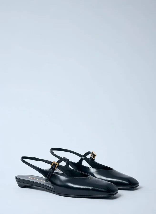 Prada Leather Slingback Ballerina Pumps - Woman Flats Black Eu - 36 - Image 2