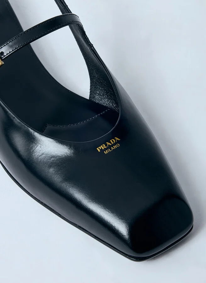 Prada Leather Slingback Ballerina Pumps - Woman Flats Black Eu - 36 - Image 3