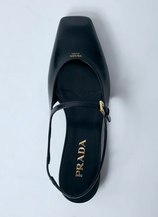 Prada Leather Slingback Ballerina Pumps - Woman Flats Black Eu - 36 - Image 5