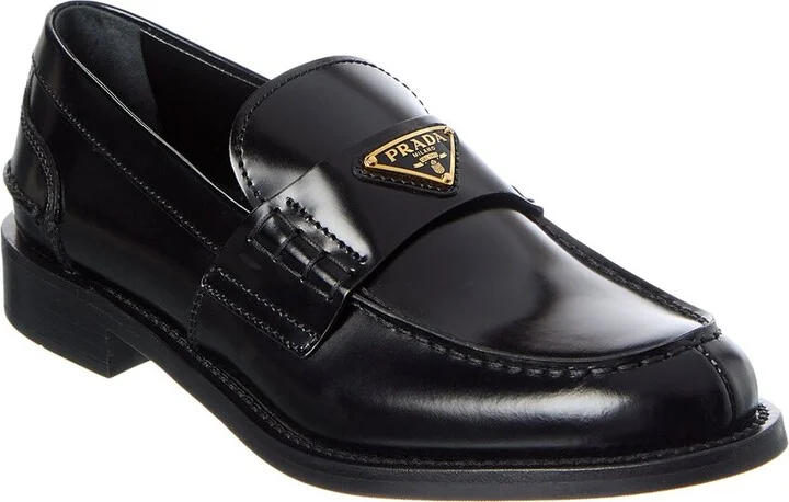 Prada Logo Brushed Leather Loafer