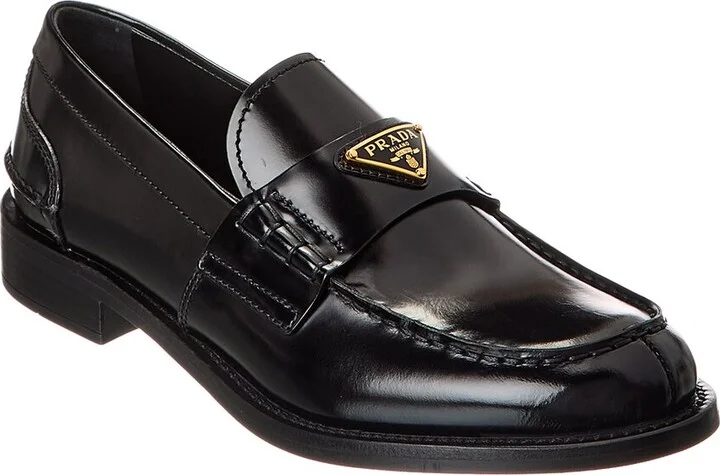 Prada Logo Brushed Leather Loafer