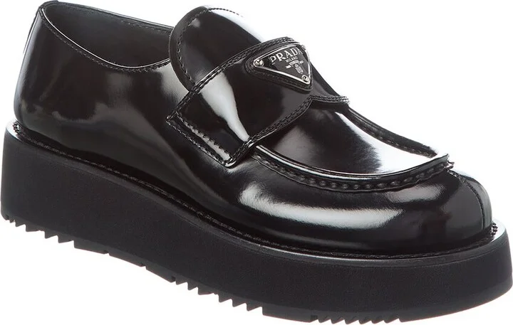 Prada Logo Brushed Leather Loafer