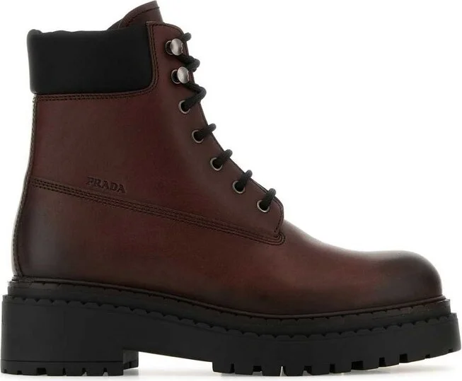 Prada Logo-Debossed Lace-Up Ankle Boots