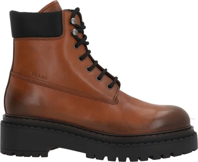 Prada Logo-Debossed Lace-Up Ankle Boots