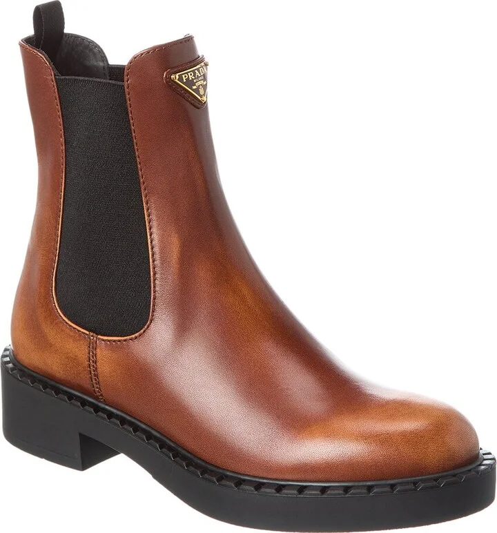 Prada Logo Leather Chelsea Boot