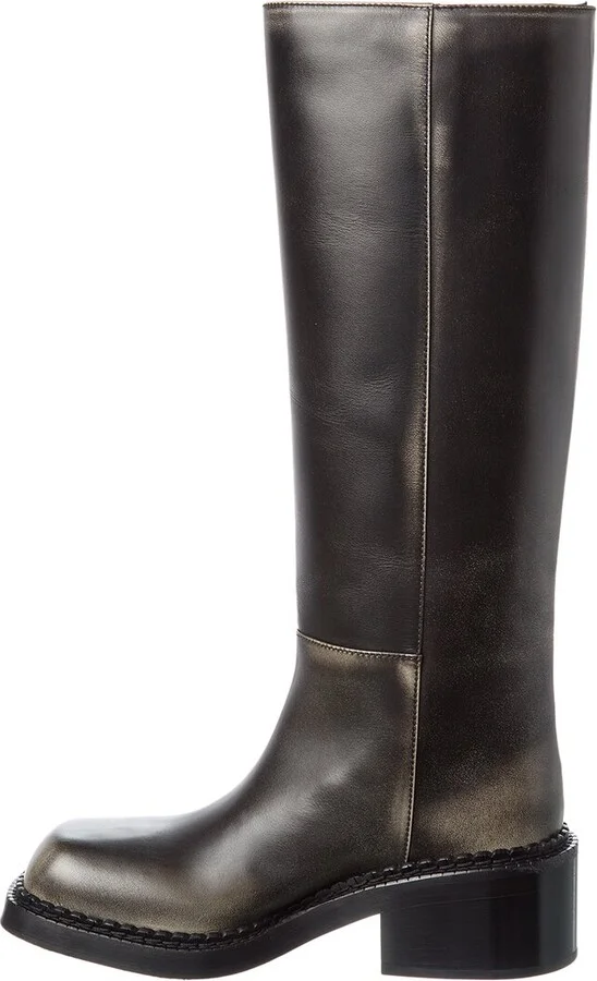 Prada Logo Leather Knee-High Boot - Image 2