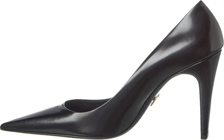 Prada Logo Leather Pointy-Toe Pump - Image 2