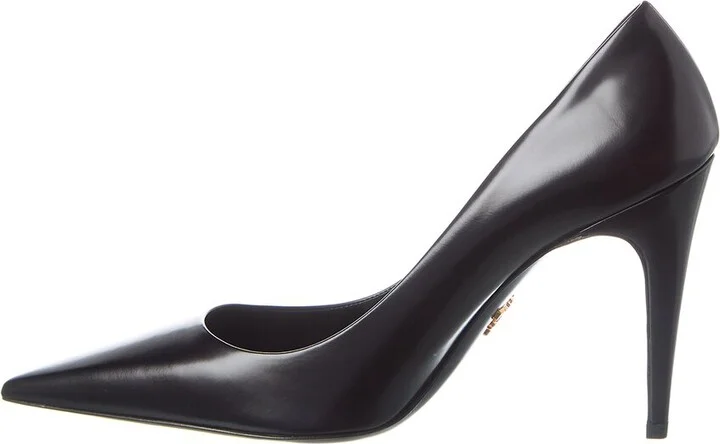 Prada Logo Leather Pointy-Toe Pump - Image 2