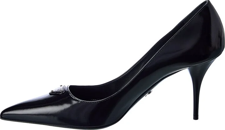 Prada Logo Leather Pointy-Toe Pump - Image 2