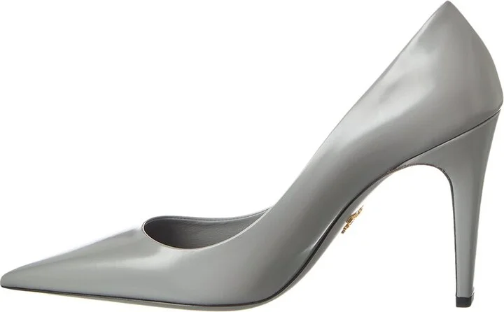 Prada Logo Leather Pointy-Toe Pump - Image 2