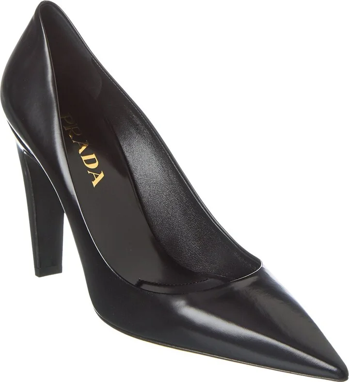Prada Logo Leather Pointy-Toe Pump
