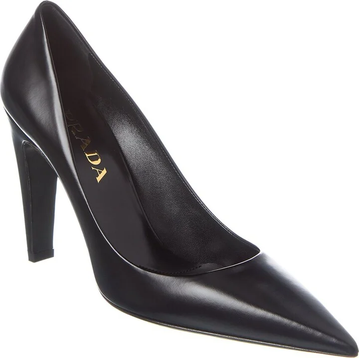Prada Logo Leather Pointy-Toe Pump