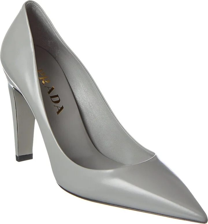 Prada Logo Leather Pointy-Toe Pump