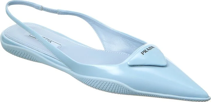 Prada Logo Leather Pointy-Toe Slingback Flat