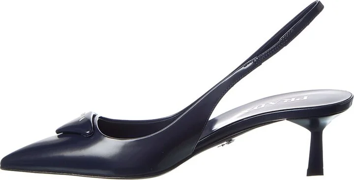 Prada Logo Leather Pointy-Toe Slingback Pump - Image 2