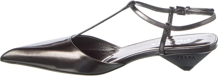 Prada Logo Leather Pointy-Toe Slingback Pump - Image 2