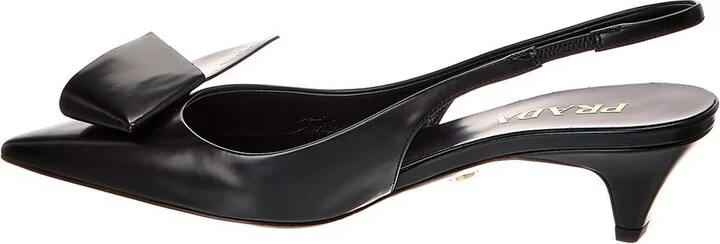 Prada Logo Leather Pointy-Toe Slingback Pump - Image 2