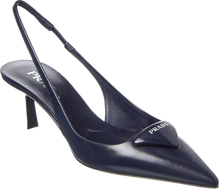 Prada Logo Leather Pointy-Toe Slingback Pump