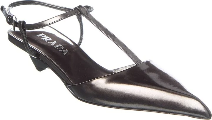 Prada Logo Leather Pointy-Toe Slingback Pump