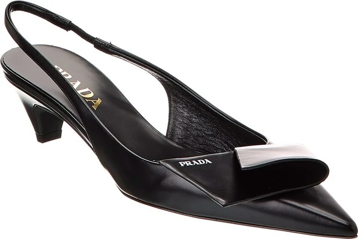 Prada Logo Leather Pointy-Toe Slingback Pump